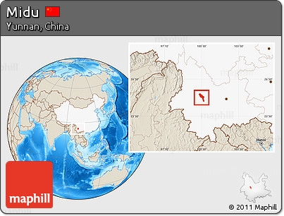 Shaded Relief Location Map of Midu, highlighted country