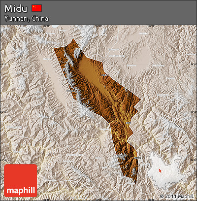 Physical Map of Midu, lighten