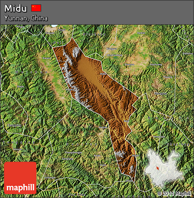 Physical Map of Midu, satellite outside