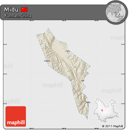 Shaded Relief Map of Midu, single color outside