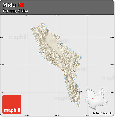 Shaded Relief Map of Midu, single color outside