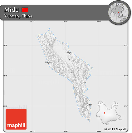Silver Style Map of Midu, single color outside