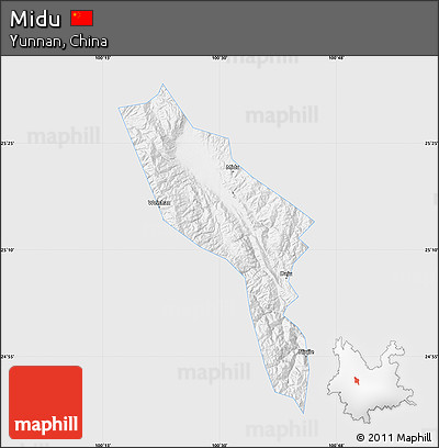 Silver Style Map of Midu, single color outside