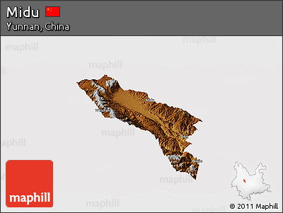 Physical Panoramic Map of Midu, cropped outside