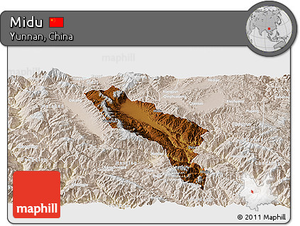 Physical Panoramic Map of Midu, lighten