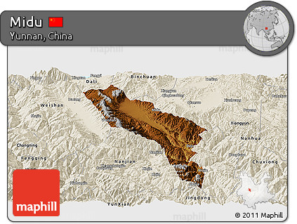 Physical Panoramic Map of Midu, shaded relief outside