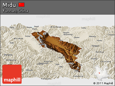 Physical Panoramic Map of Midu, shaded relief outside
