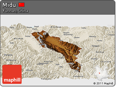 Physical Panoramic Map of Midu, shaded relief outside