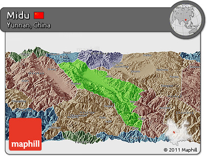 Political Panoramic Map of Midu, semi-desaturated