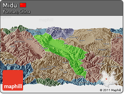Political Panoramic Map of Midu, semi-desaturated