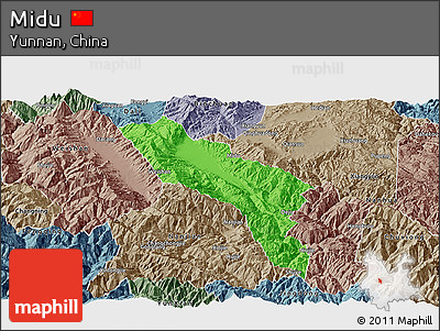 Political Panoramic Map of Midu, semi-desaturated