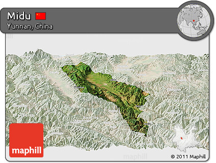 Satellite Panoramic Map of Midu, lighten