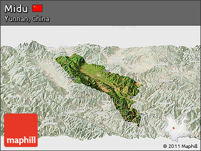 Satellite Panoramic Map of Midu, lighten