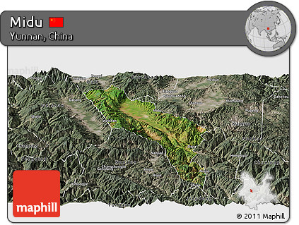 Satellite Panoramic Map of Midu, semi-desaturated