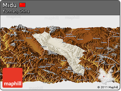 Shaded Relief Panoramic Map of Midu, physical outside