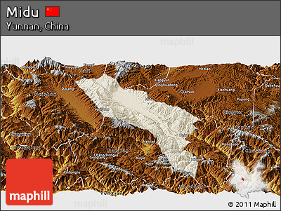 Shaded Relief Panoramic Map of Midu, physical outside