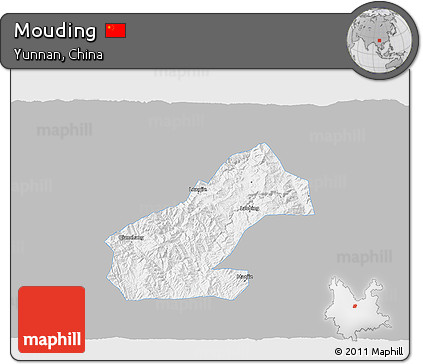 Gray 3D Map of Mouding, single color outside