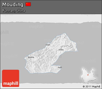 Gray 3D Map of Mouding, single color outside