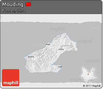 Gray 3D Map of Mouding, single color outside