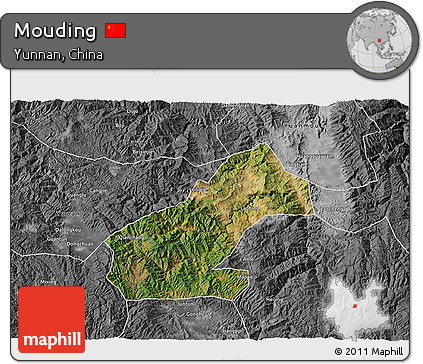 Satellite 3D Map of Mouding, desaturated