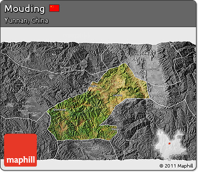 Satellite 3D Map of Mouding, desaturated