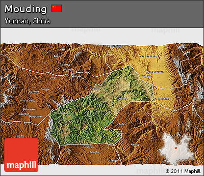 Satellite 3D Map of Mouding, physical outside
