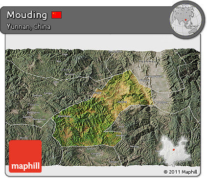 Satellite 3D Map of Mouding, semi-desaturated