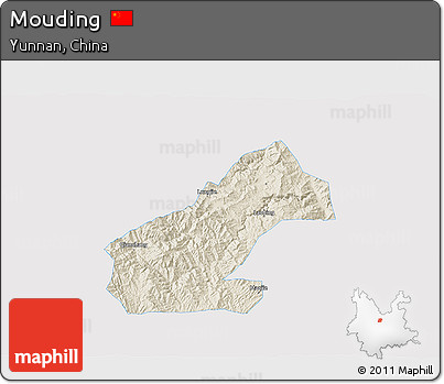 Shaded Relief 3D Map of Mouding, single color outside