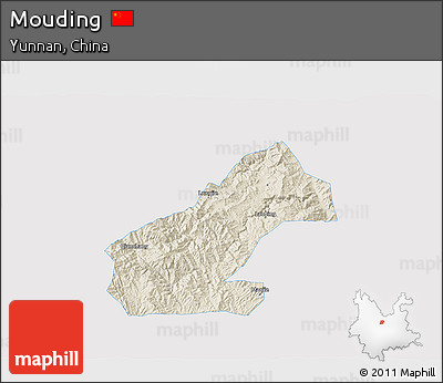 Shaded Relief 3D Map of Mouding, single color outside