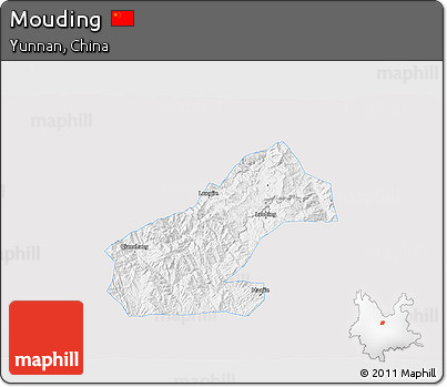 Silver Style 3D Map of Mouding, single color outside