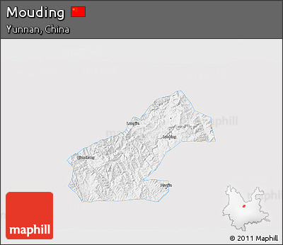 Silver Style 3D Map of Mouding, single color outside