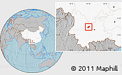 Gray Location Map of Mouding, highlighted country, hill shading