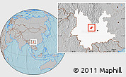 Gray Location Map of Mouding, highlighted parent region, hill shading