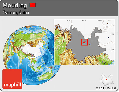 Physical Location Map of Mouding, highlighted country, highlighted parent region