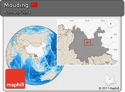 Shaded Relief Location Map of Mouding, highlighted country, highlighted parent region