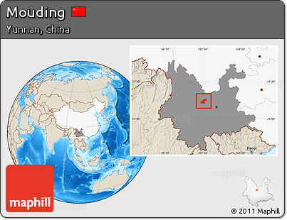 Shaded Relief Location Map of Mouding, highlighted country, highlighted parent region