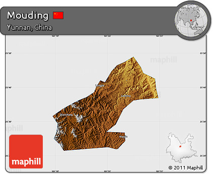 Physical Map of Mouding, single color outside