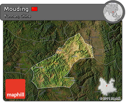 Satellite Map of Mouding, darken