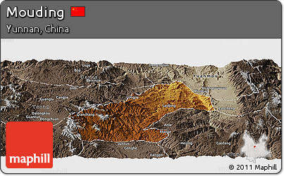 Physical Panoramic Map of Mouding, semi-desaturated