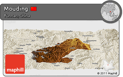 Physical Panoramic Map of Mouding, shaded relief outside