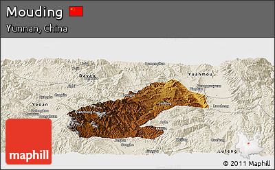 Physical Panoramic Map of Mouding, shaded relief outside