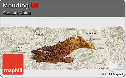 Physical Panoramic Map of Mouding, shaded relief outside