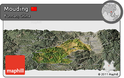 Satellite Panoramic Map of Mouding, semi-desaturated