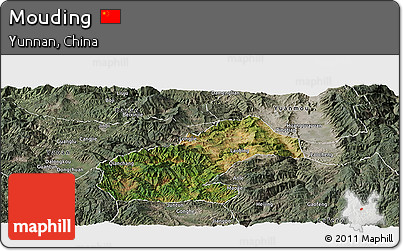 Satellite Panoramic Map of Mouding, semi-desaturated