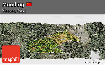 Satellite Panoramic Map of Mouding, semi-desaturated