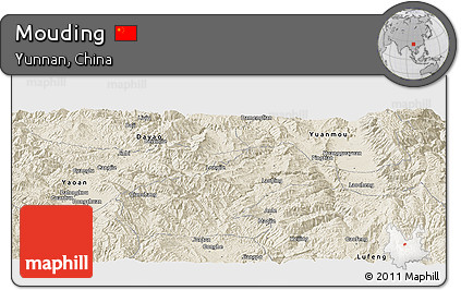 Shaded Relief Panoramic Map of Mouding