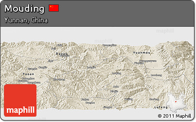 Shaded Relief Panoramic Map of Mouding