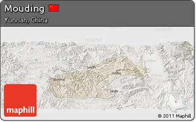 Shaded Relief Panoramic Map of Mouding, lighten