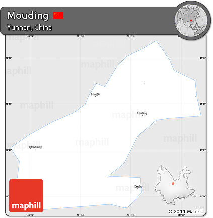 Silver Style Simple Map of Mouding, single color outside