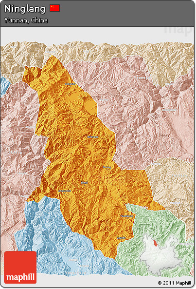 Political 3D Map of Ninglang, lighten